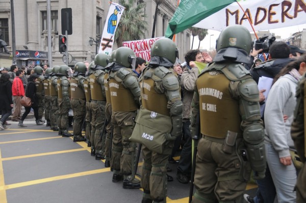 Chilean police in riot gear