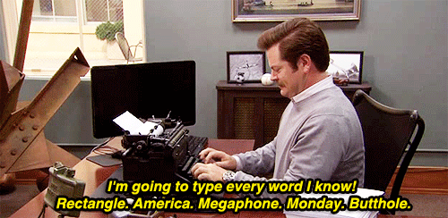 I'm going to type every word I know. Rectangle. America. Megaphone...