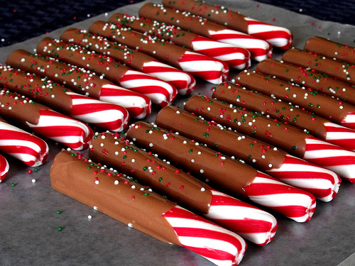 Candy canes in chocolate