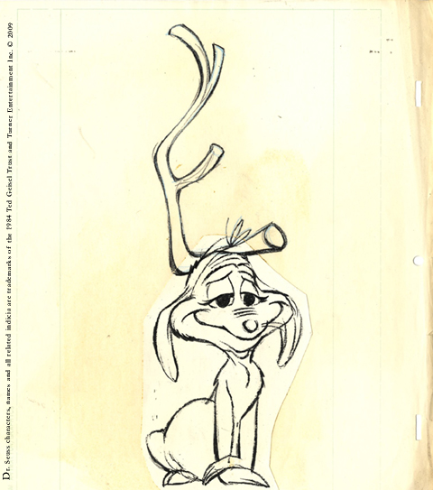 Drawing of animal wearing an antler