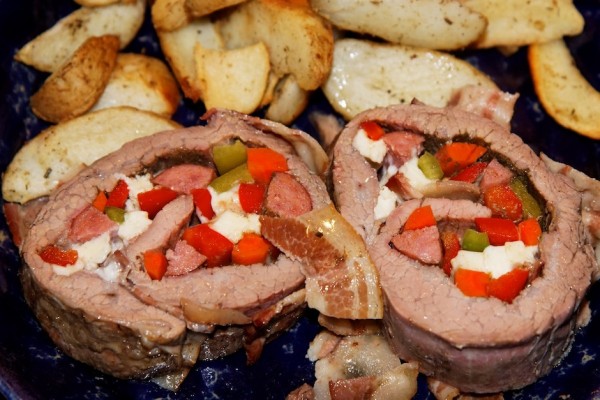 Meat stuffed with cheese and other ingredients