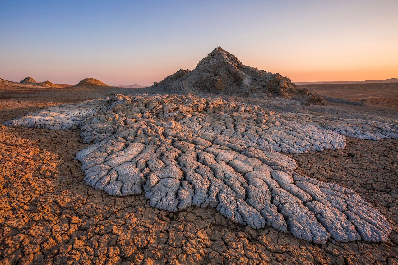 Active mud volcanoes in Gobustan desert, Azerbaijan