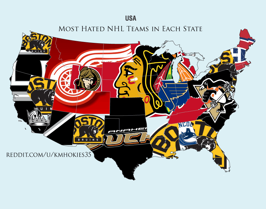 The most hated NHL teams by state