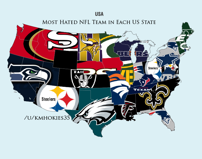 The most hated NFL teams by state