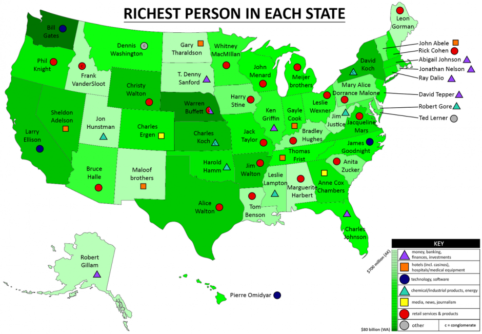 The richest person in each US state