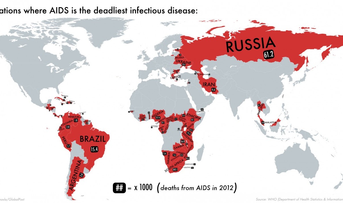 This Map Shows You The Countries Where AIDS Is Deadliest   World Aids Map 1200x711 