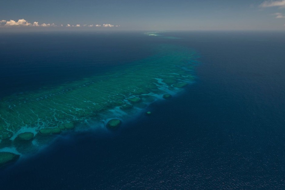 Aerial - north of the Yasawa Group is this hidden reef between Yasawa and Vanua Levu Great Sea Reef - the passage way of migrating whales.
