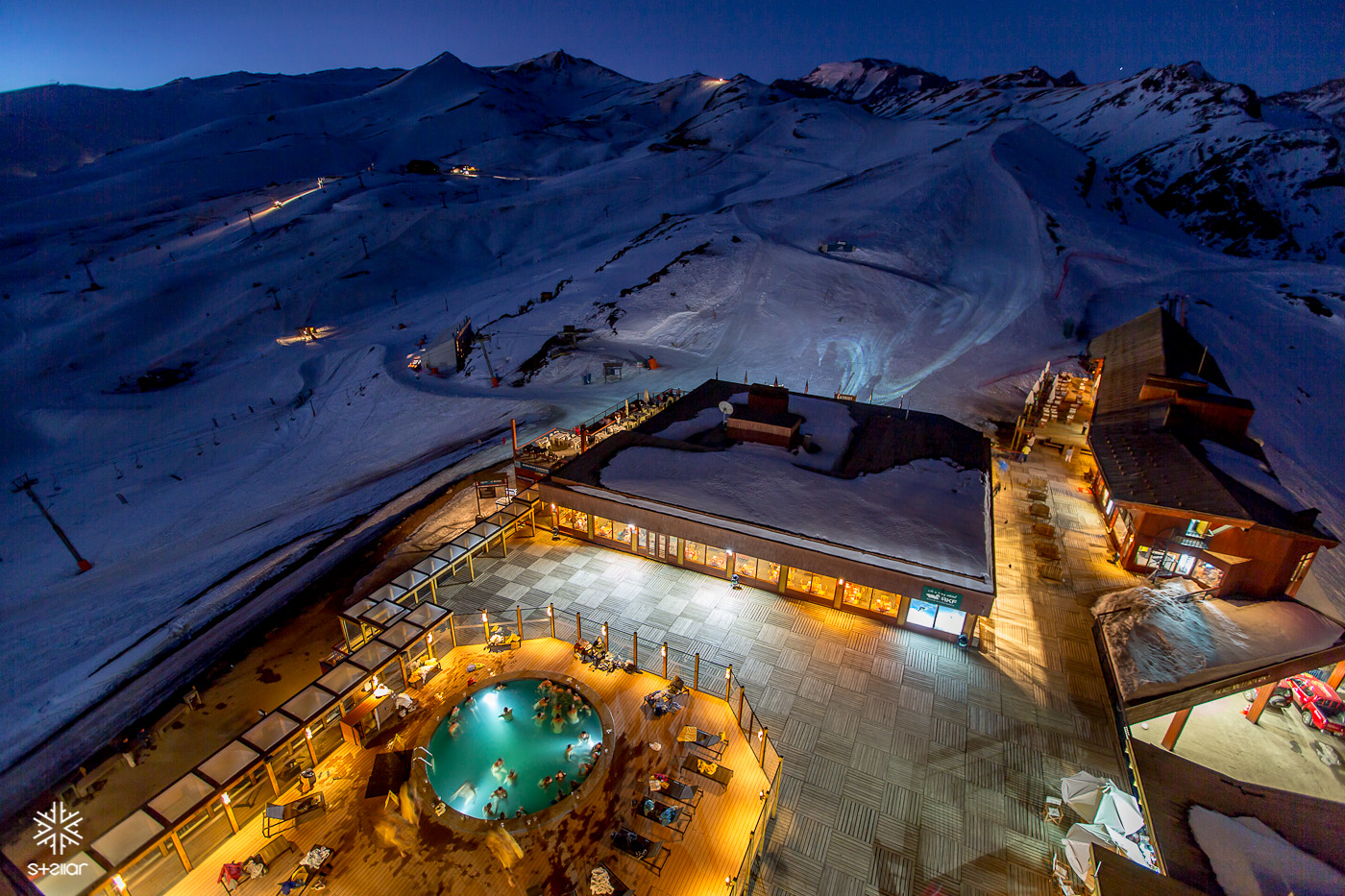 Photo: Valle Nevado Resort is only 90 minutes away from downtown Santiago and represents the countries most luxurious ski resort for all abilities. Relax in a high altitude hot tub with cold beer in hand while enjoying views of El Plomo (17,735ft). 