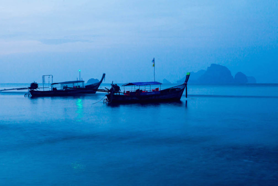 Photo: Longtail boats at sunrise in Krabi, Thailand