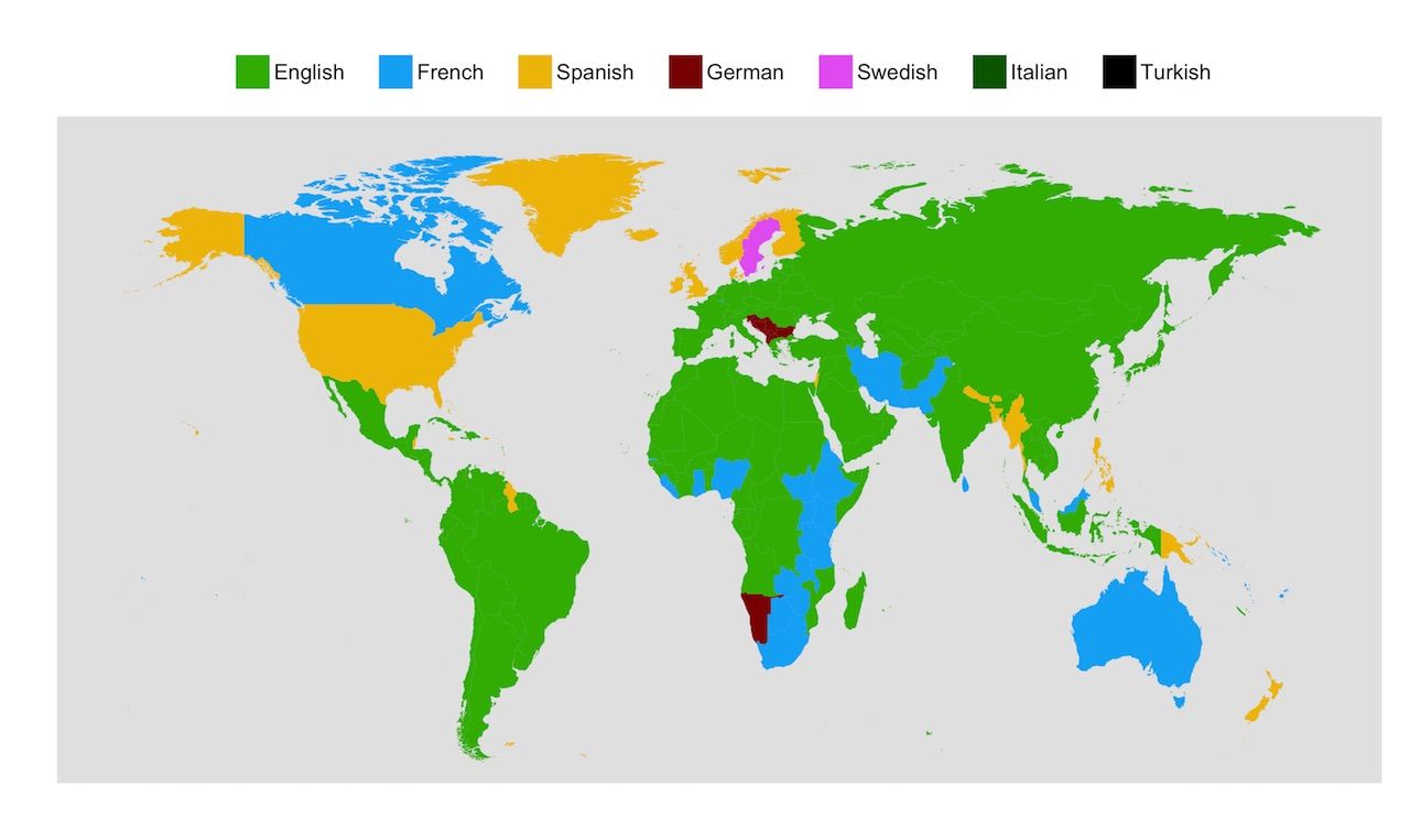 The most popular language studied on Duolingo in each country