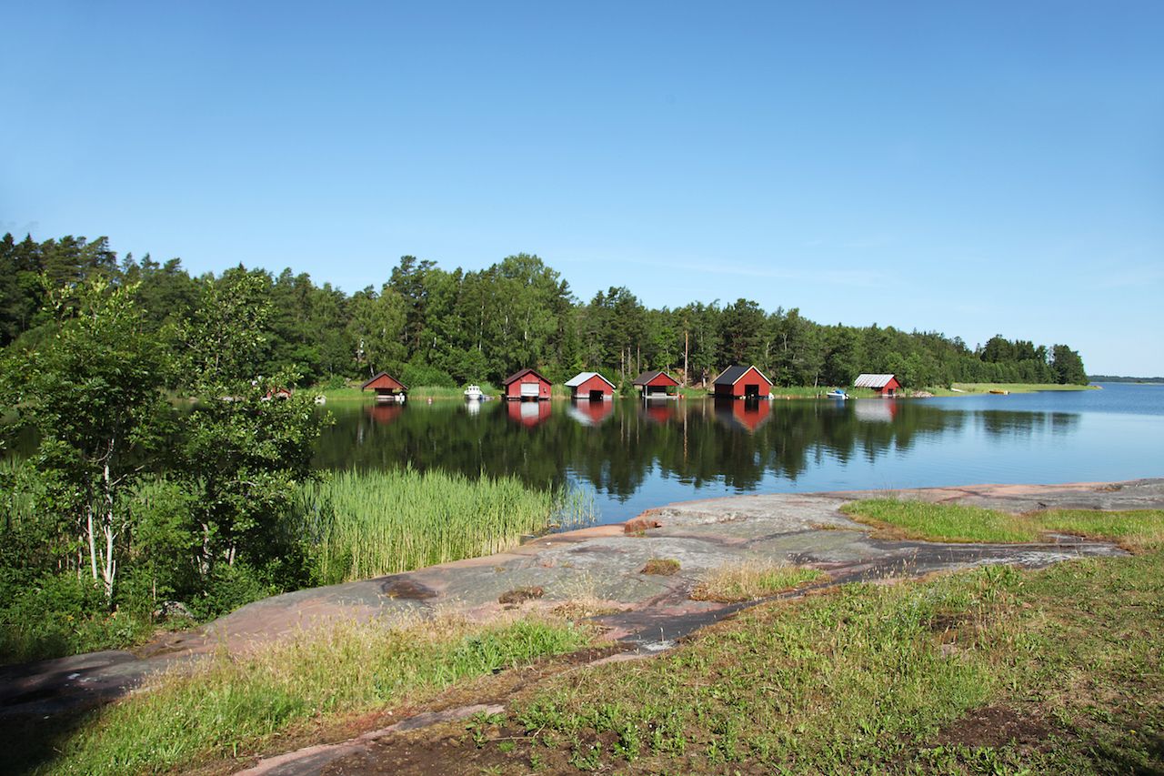 Houses and boats on Aland islands, Finland