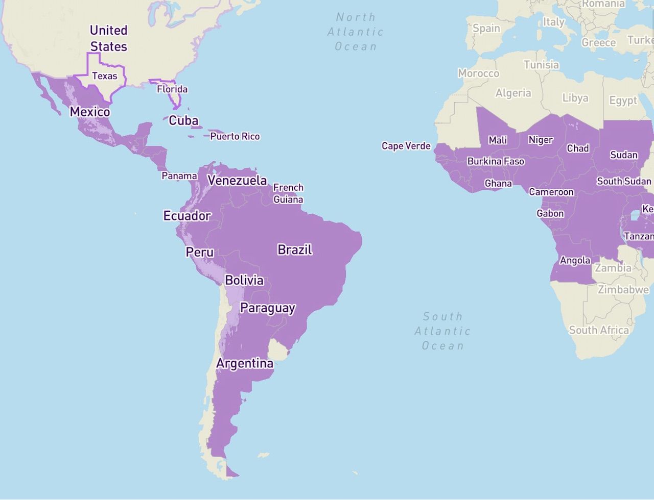 In what countries is the Zika virus active?