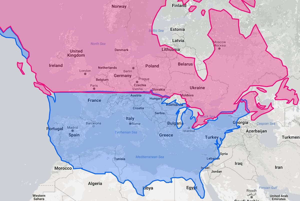 What city in Europe or North America is on the same latitude as yours?