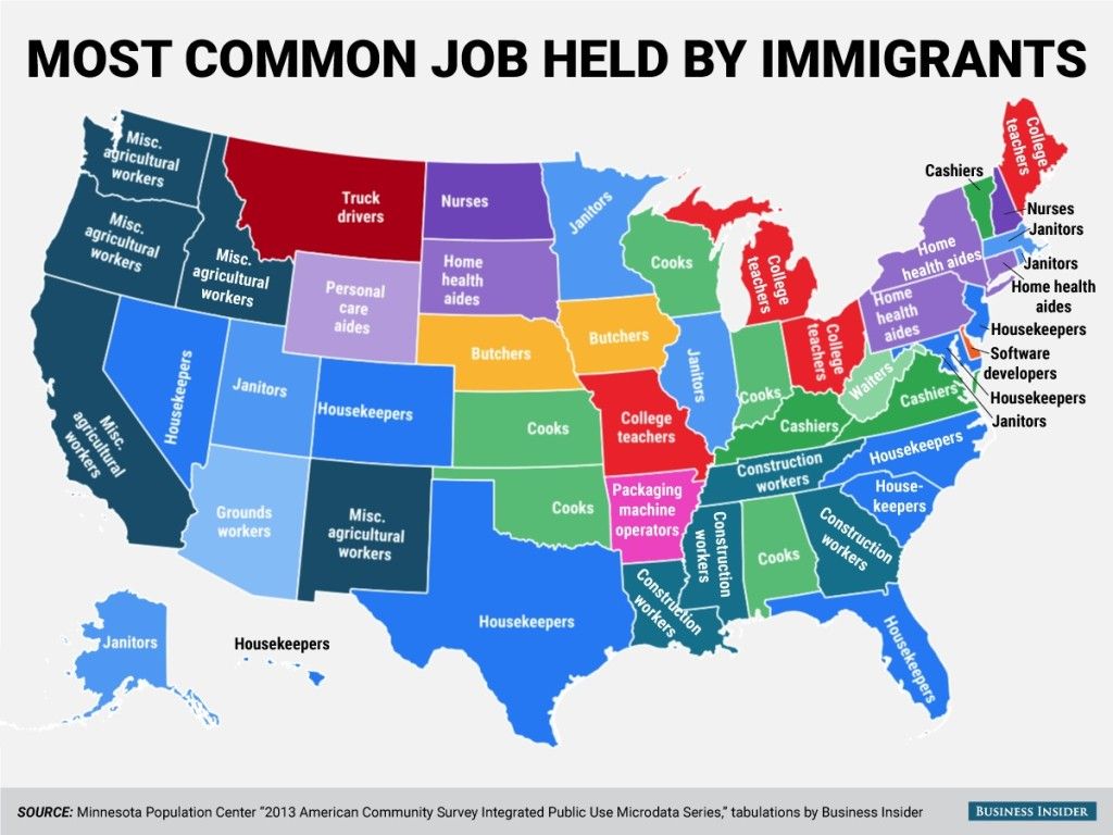 What are the most common jobs held by immigrants in the US?