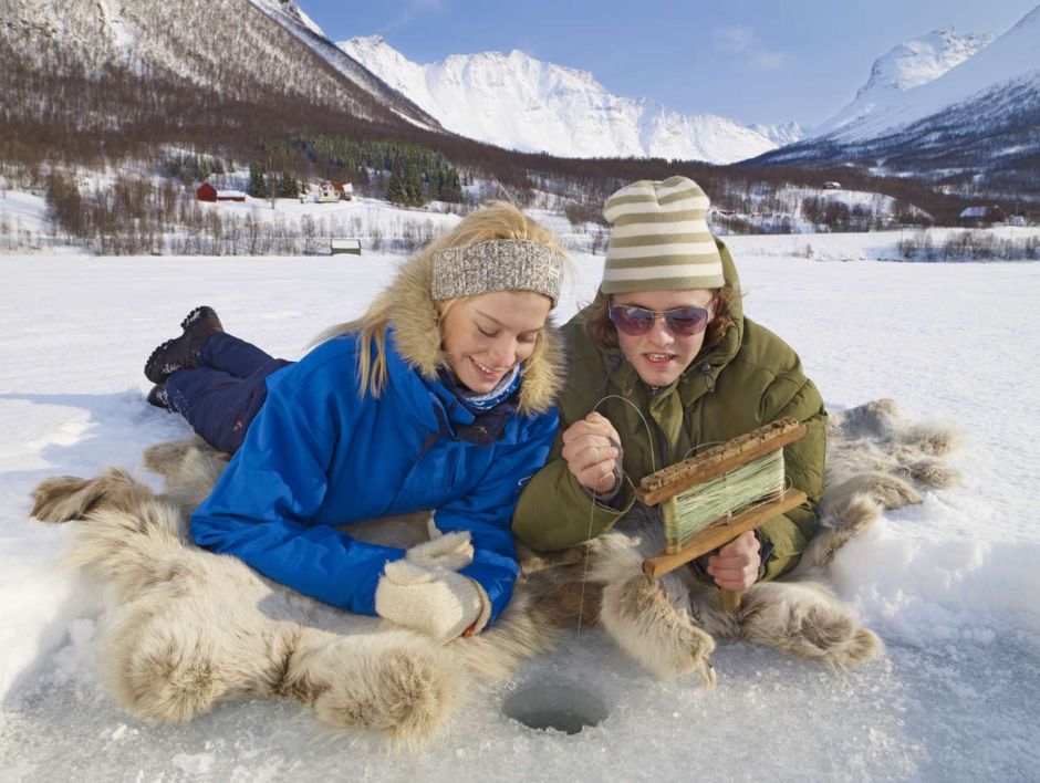 Ice fishing couple Norway