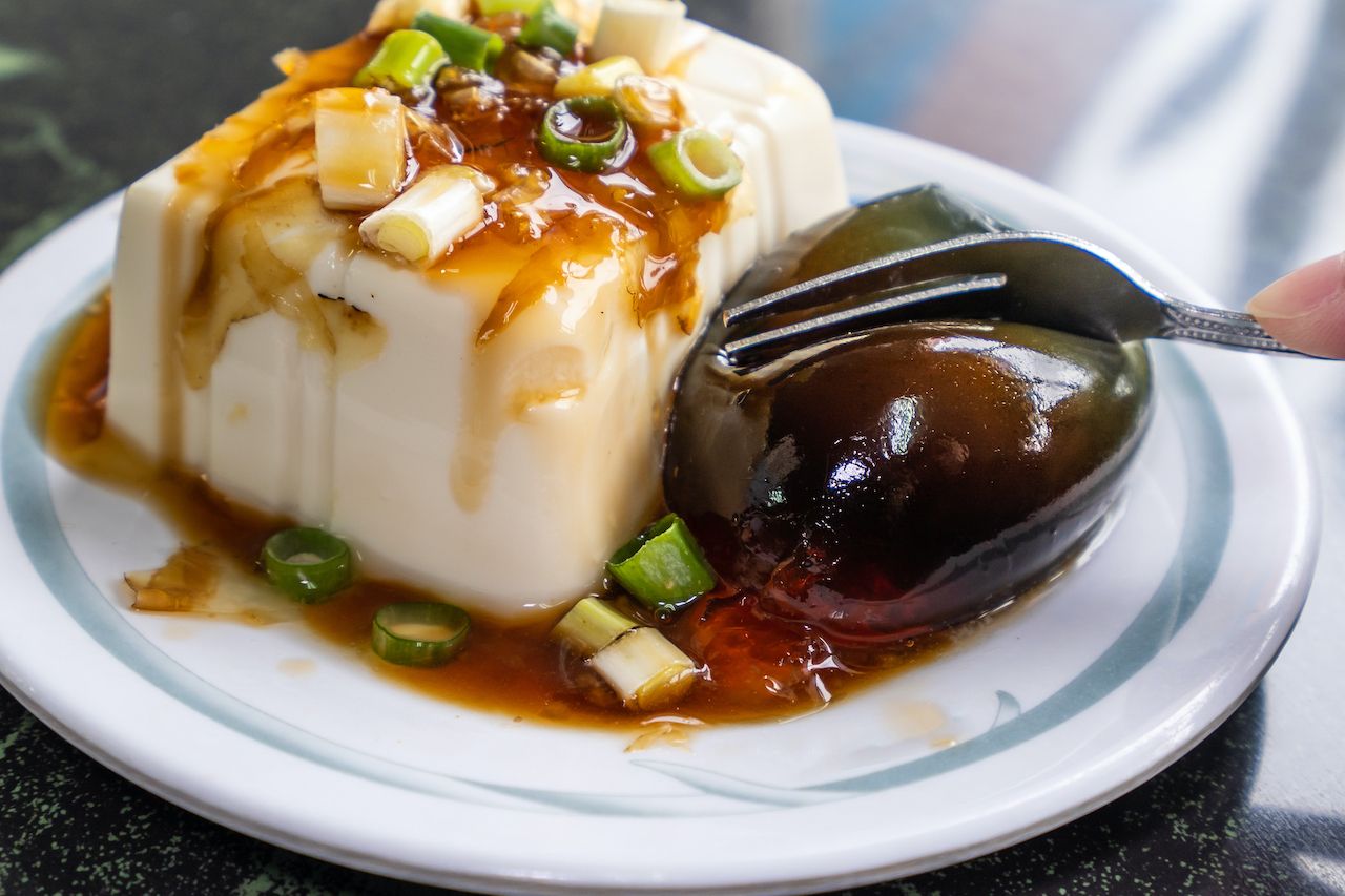 Taiwanese food thousand year egg with tofu