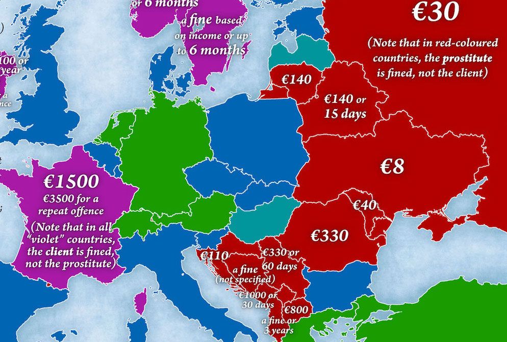 Mapped the variety of European prostitution laws by country