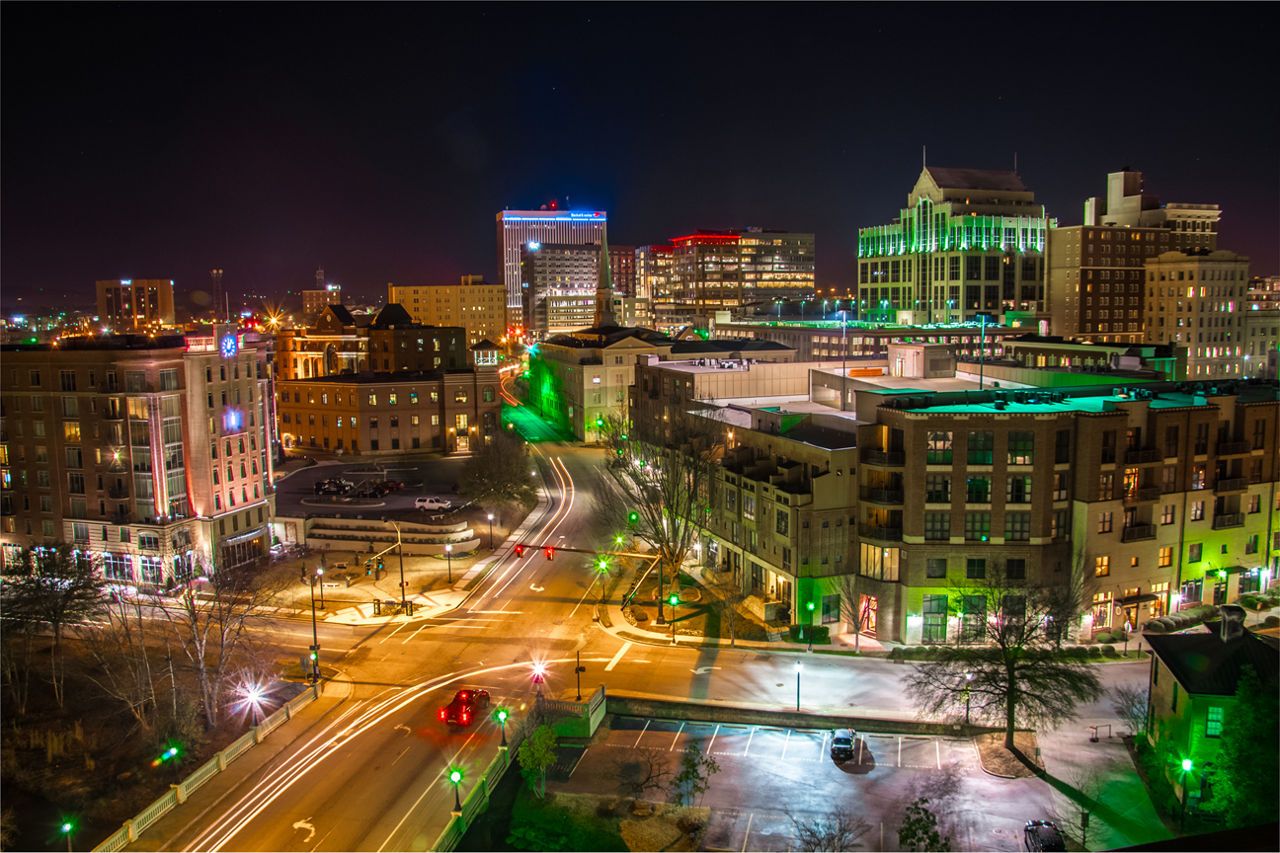 Downtown Greenville at night