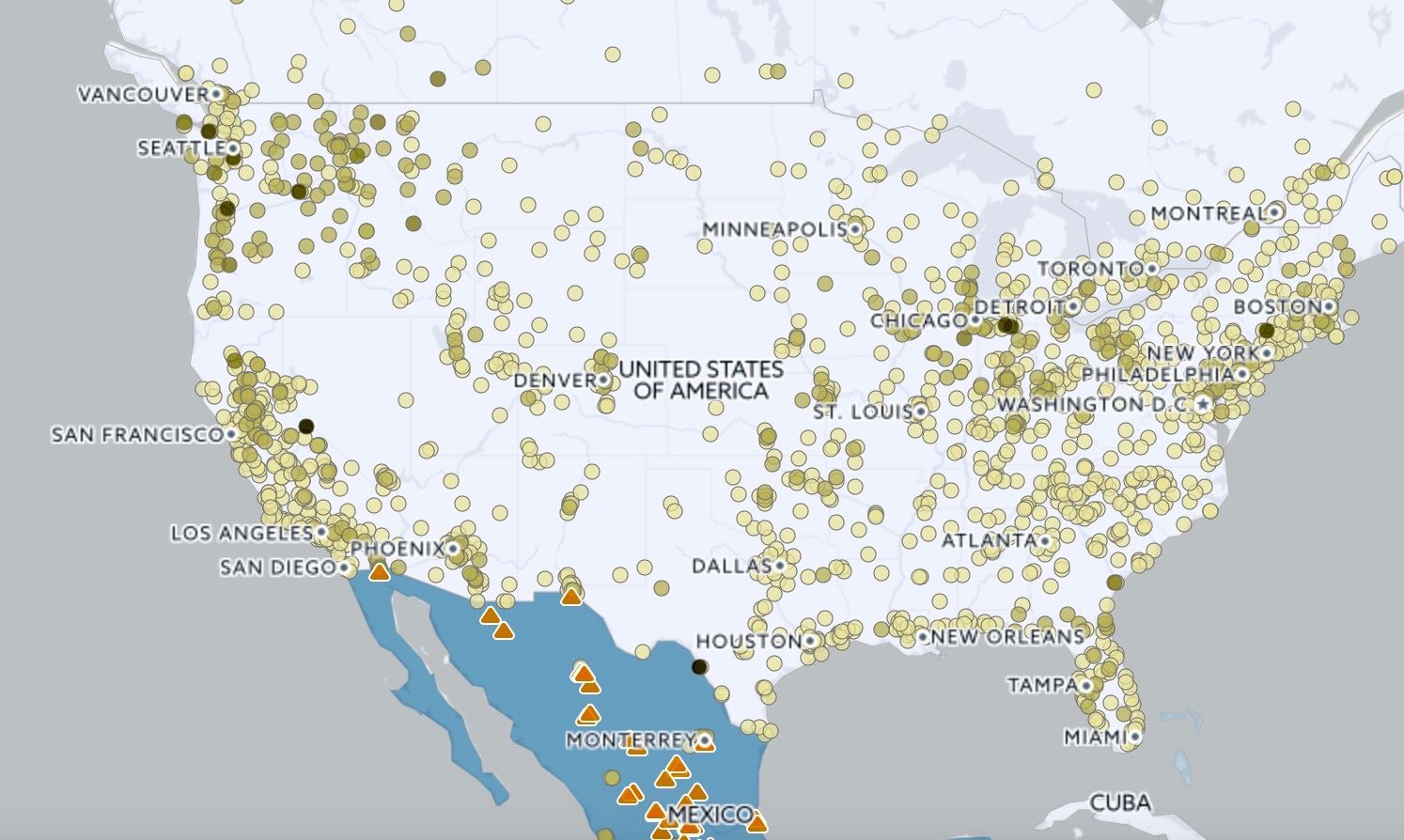 Map of air pollution in the US