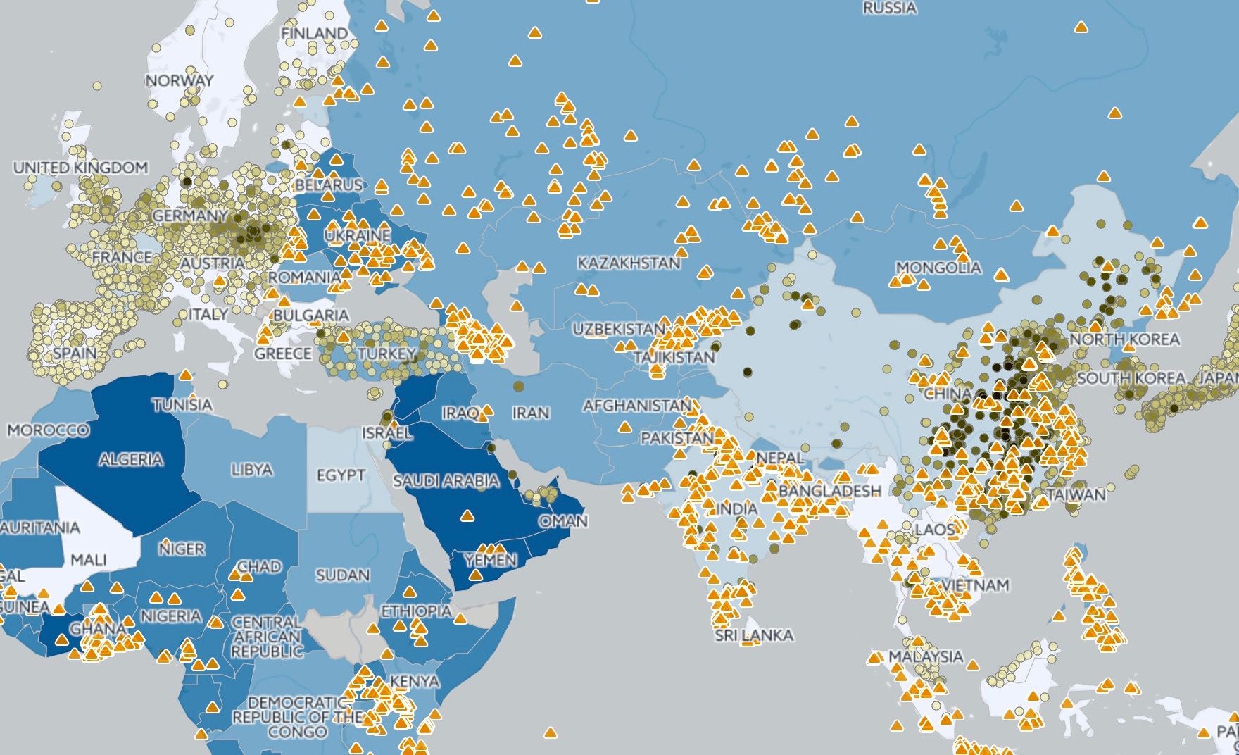 Map of pollution across Eurasia
