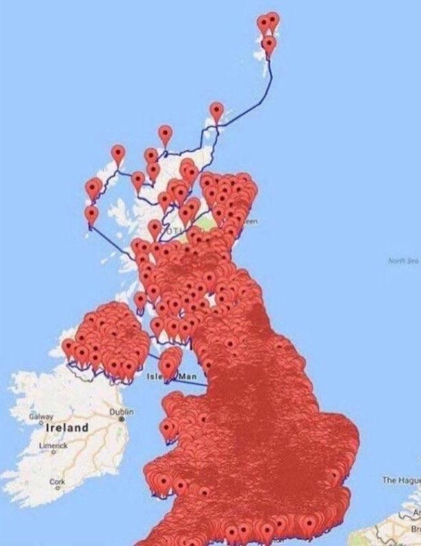 Map of pubs in England 
