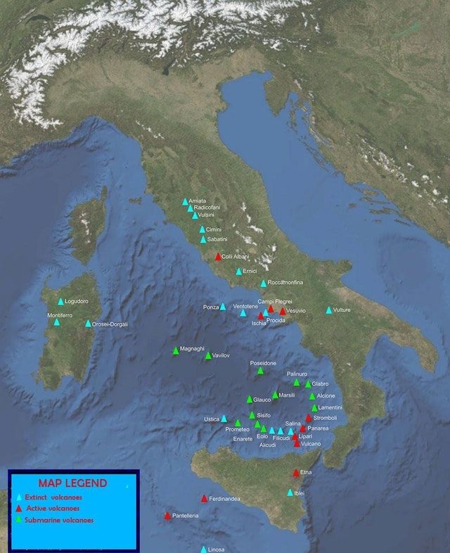 Volcanoes In Italy Map The number of active volcanoes in Italy is totally insane