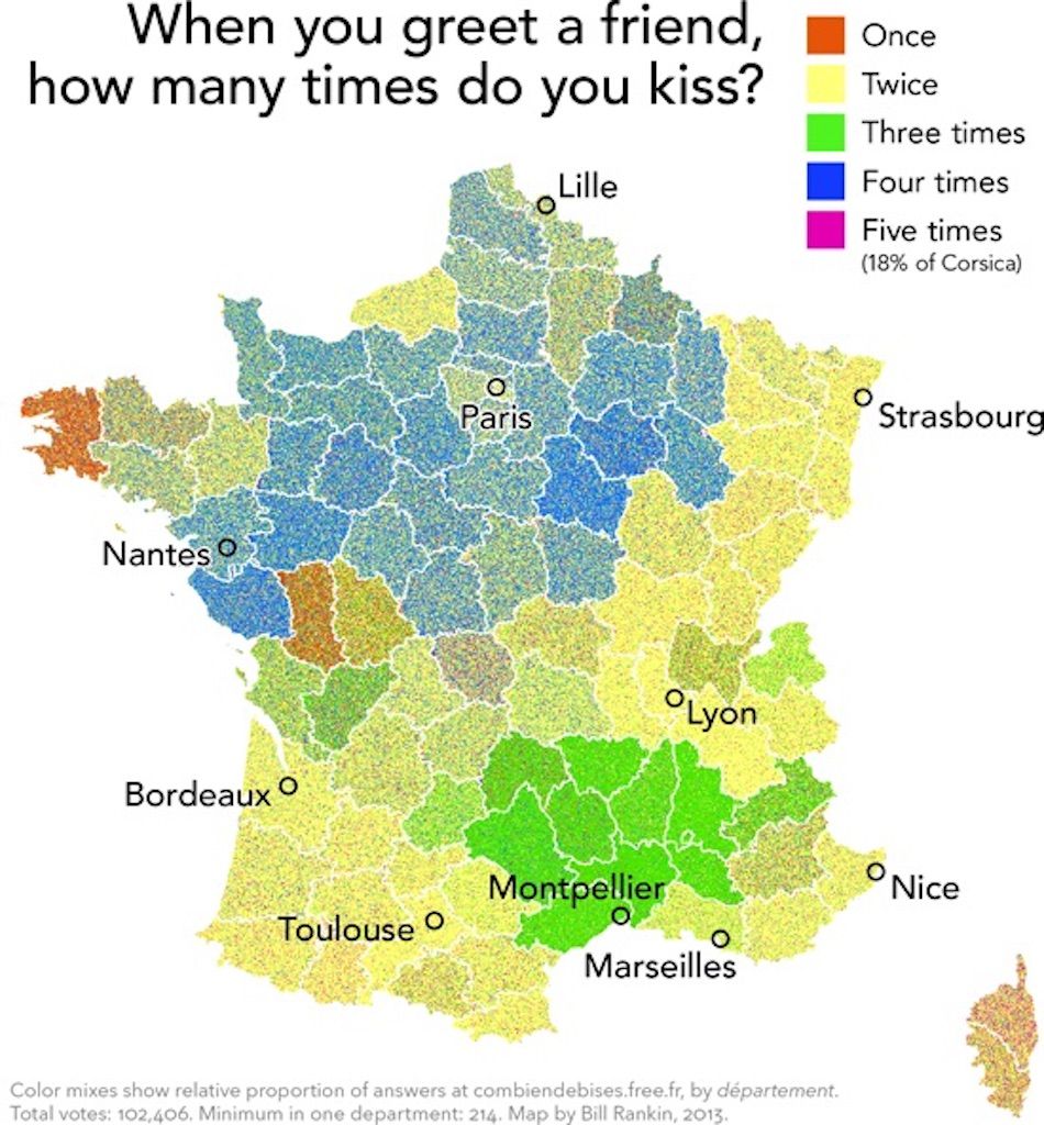 Map of how french kiss