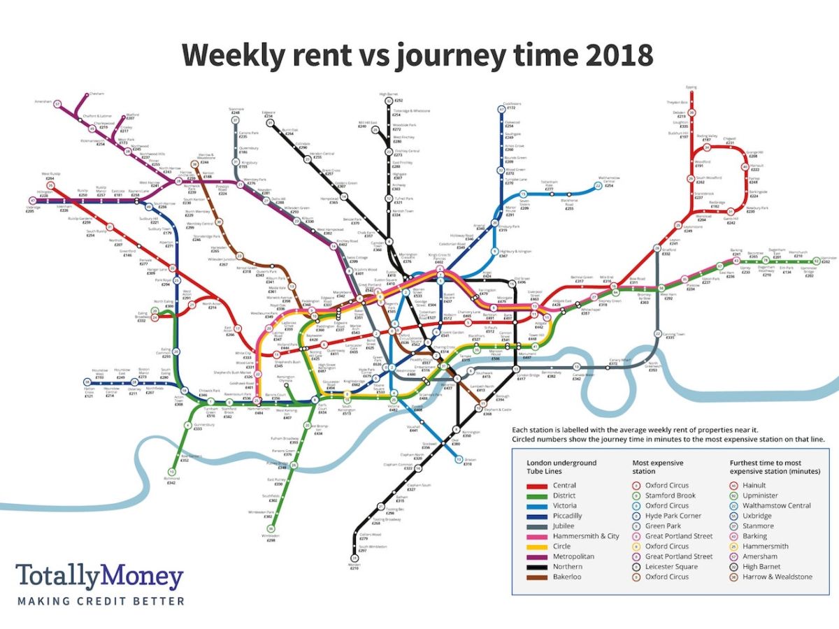 London Underground Map Shows The Average Price Of Rent At