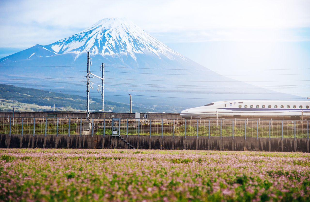 Mt Fuji and Tokaido Shinkansen, Shizuoka, Japan