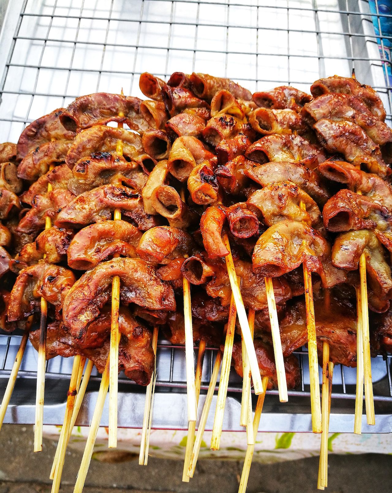 Grilled pig intestines street food
