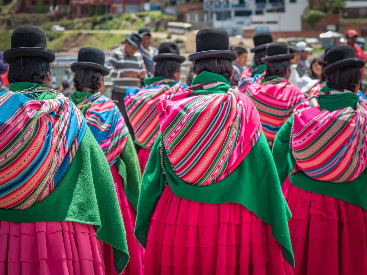 Bolivian women wearing bowler hats