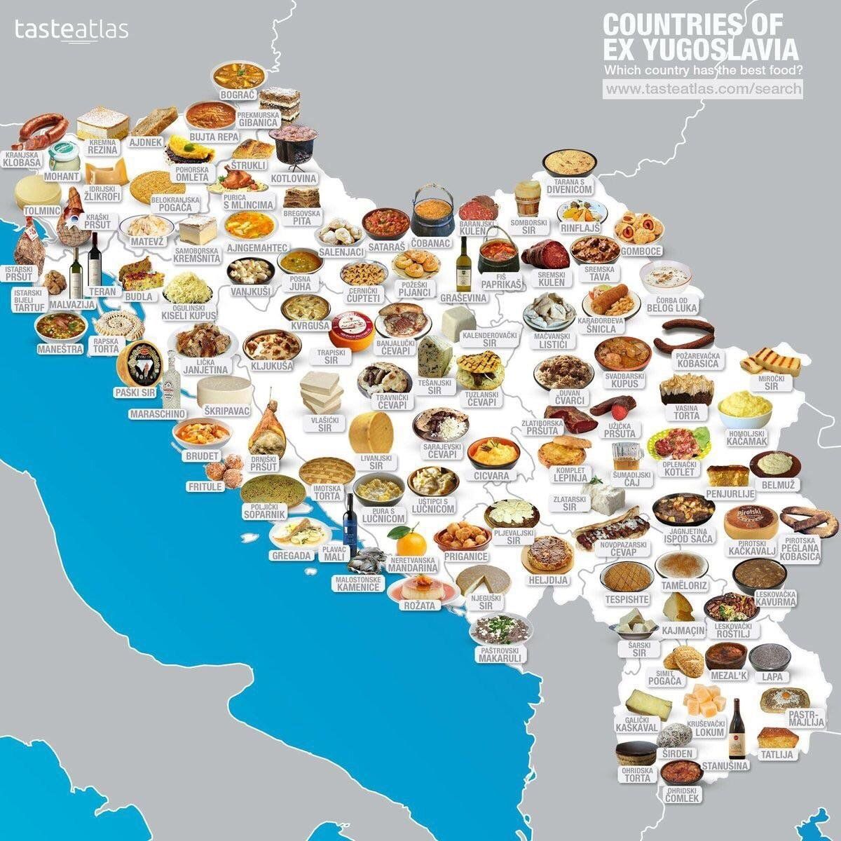 Food map of each ex-Yugoslavian country's favorite dish