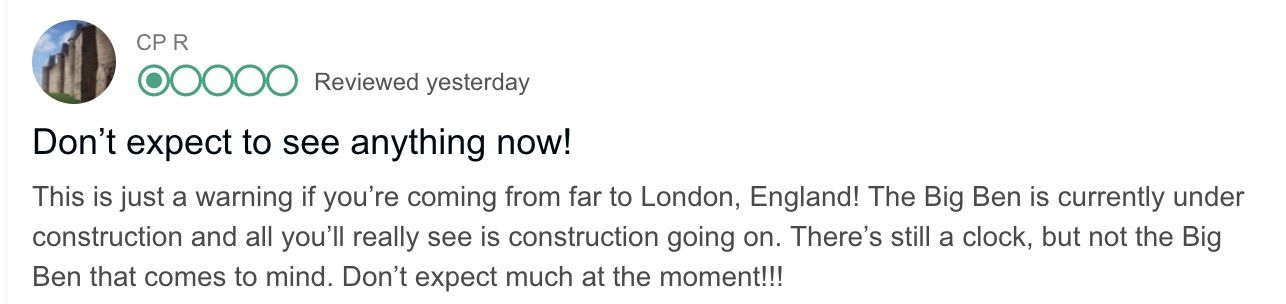People unhappy about Big Ben repairs leave reviews