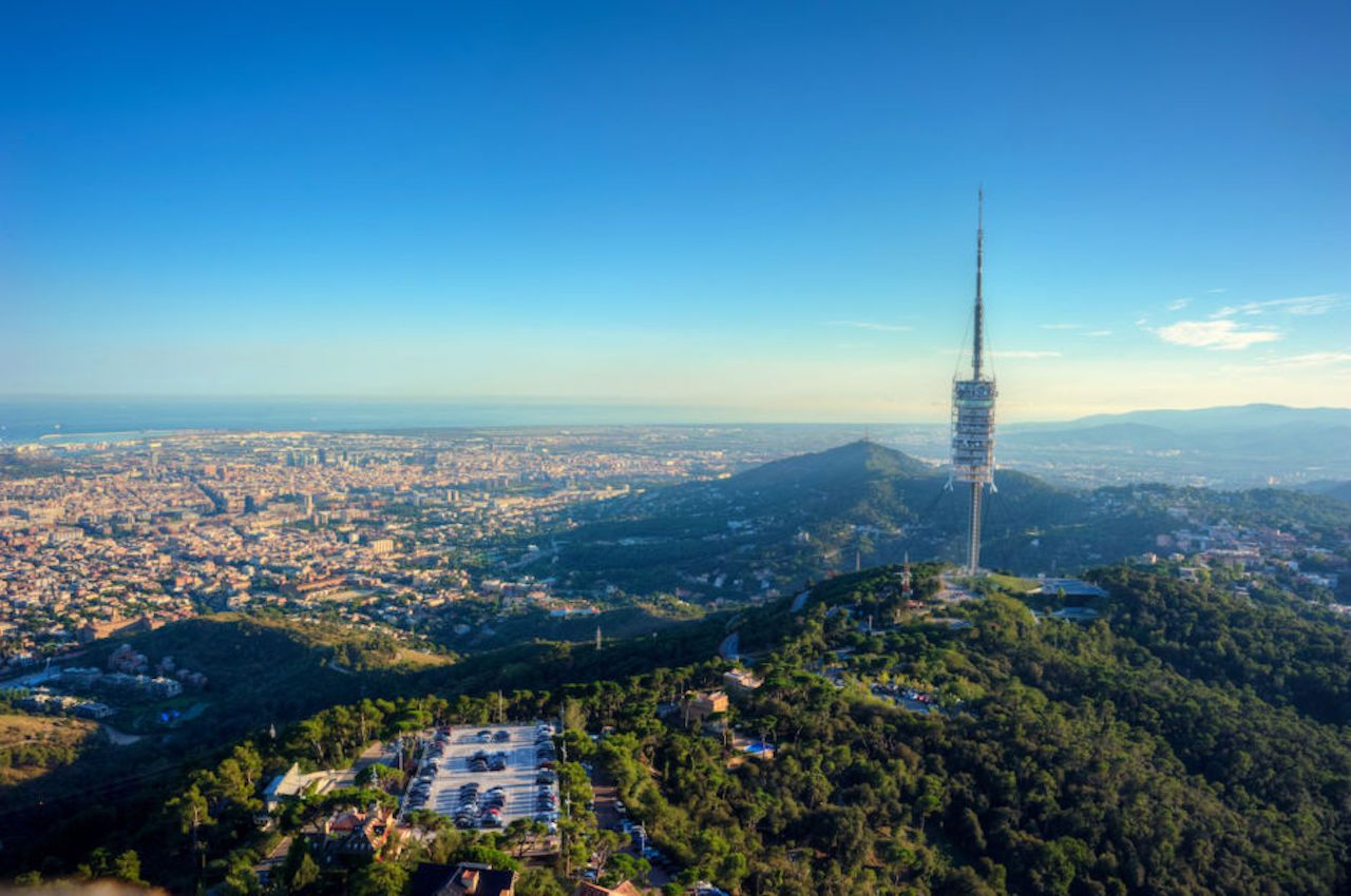 Television tower Collserola from Tibidabo, Barcelona, Catalonia, Spain
