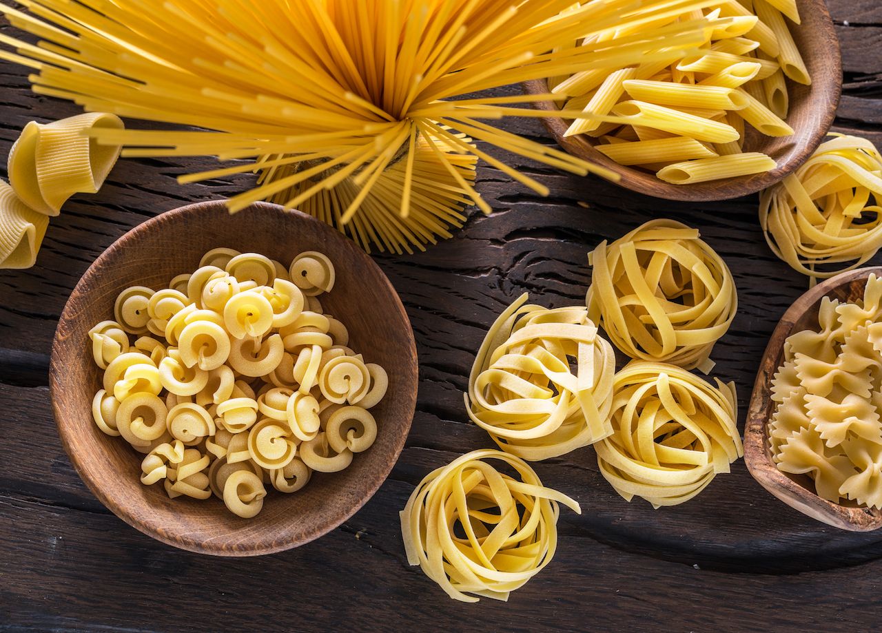 Different types of pasta on table