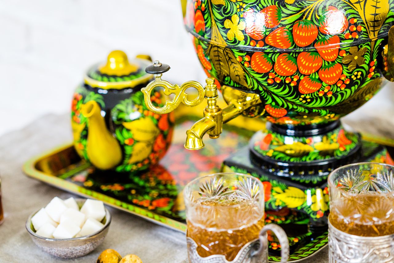 Traditional Russian tea ceremony with samovar