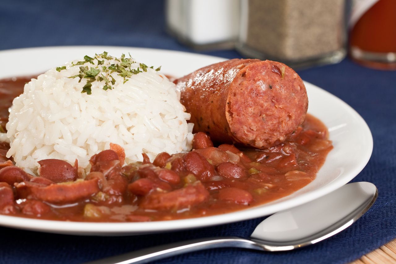 New Orleans cajun style red beans and rice with sausage