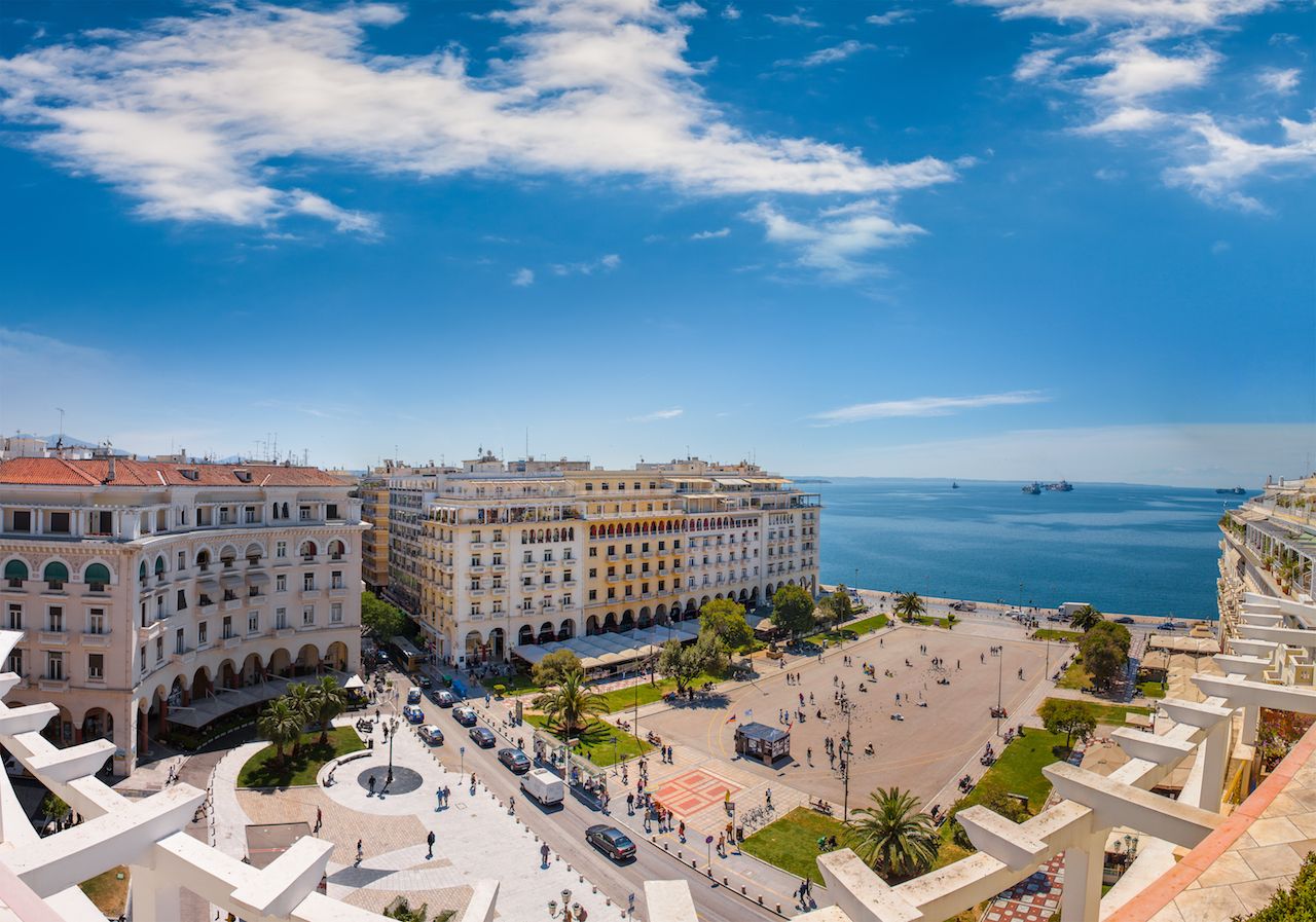 Aerial view of Aristotelous square in Thessaloniki, Greece