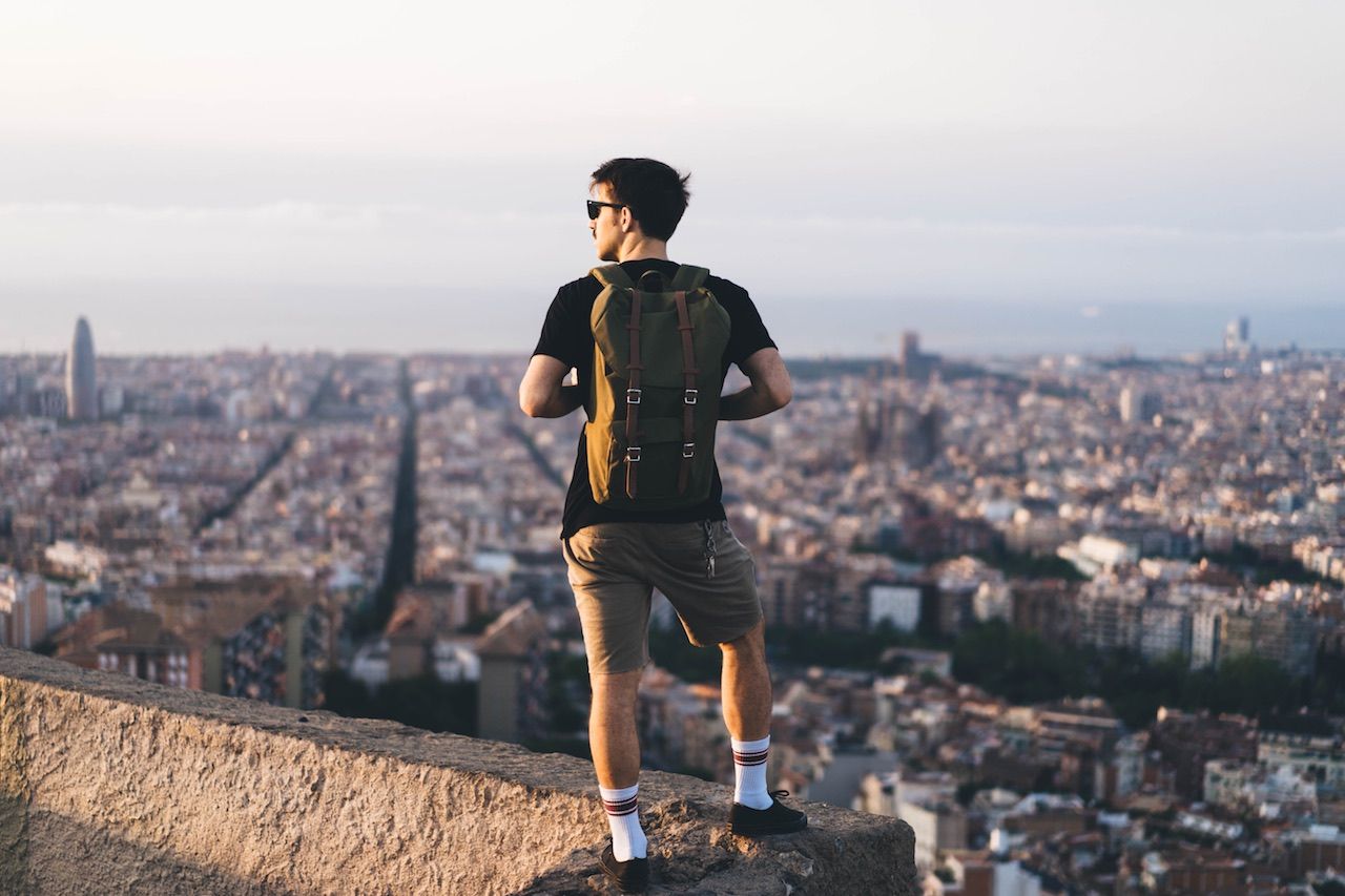 Backpacker traveler cityscape