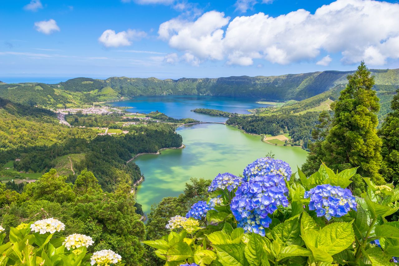 Beautiful view of Seven Cities Lake in São Miguel Island Azores Portugal