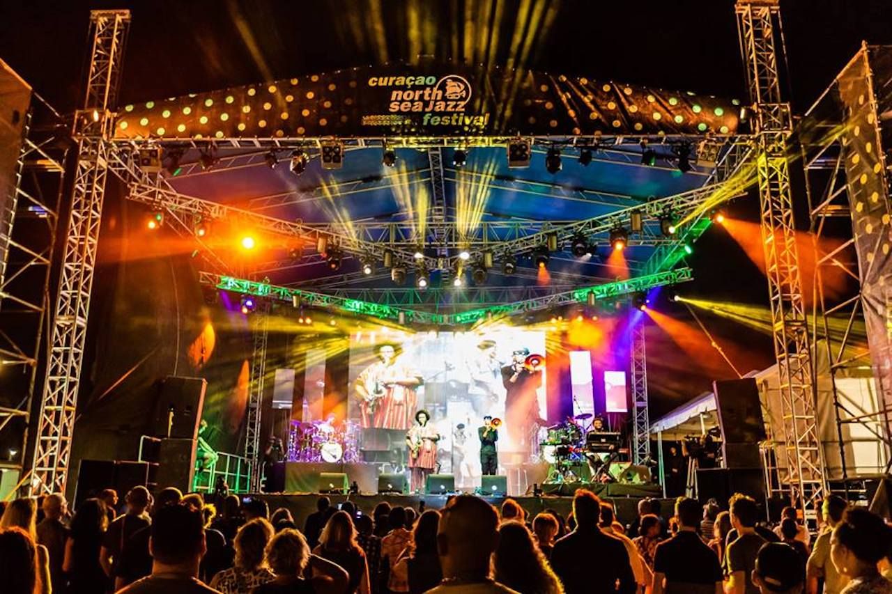 Curacao North Sea Jazz Festival stage lit up at night