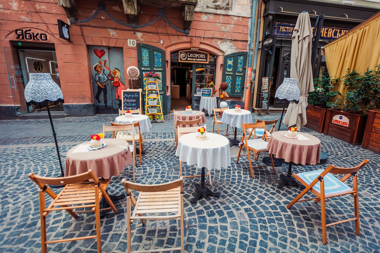 Outdoor cafe in Lviv, Ukraine