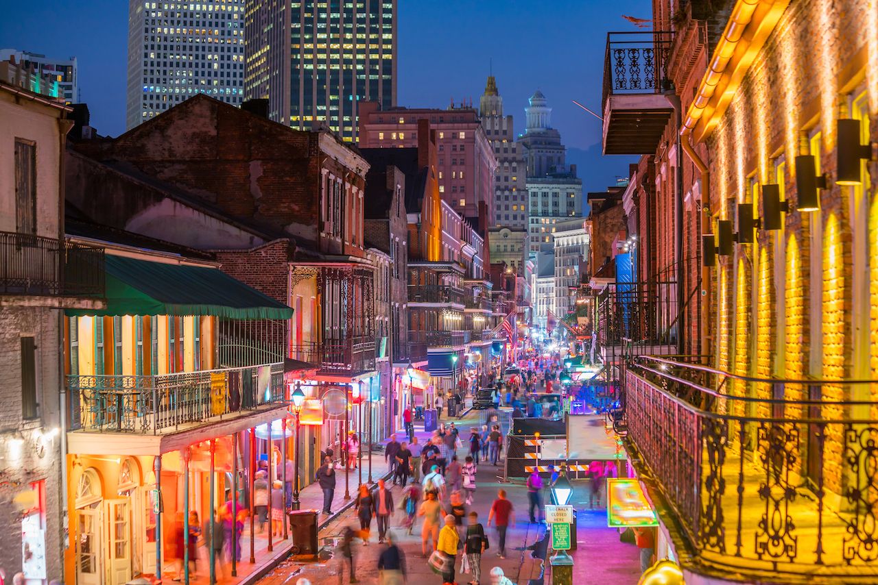 Pubs and bars with neon lights in the French Quarter, New Orleans