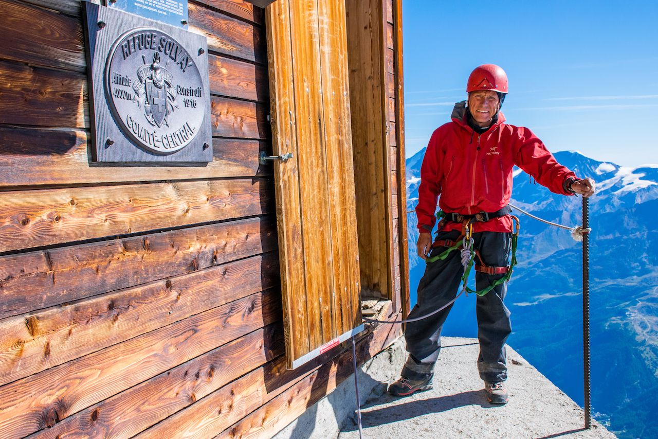 Russian climber Yuri Sukhanov on the way to the top of Matterhorn
