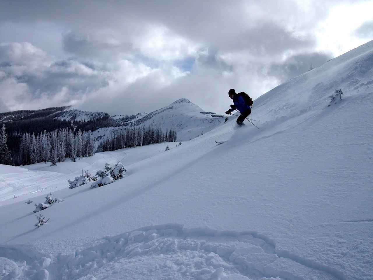 Skiier on the slopes at Wolf Creek, Colorado