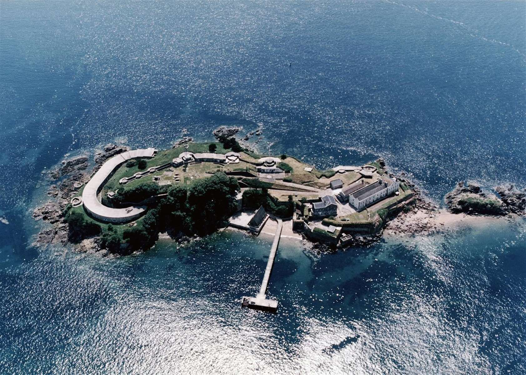 Drake Island aerial view