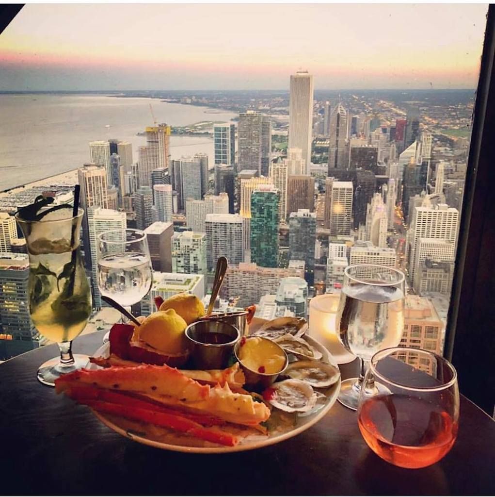 View of Chicago from a restaurant window