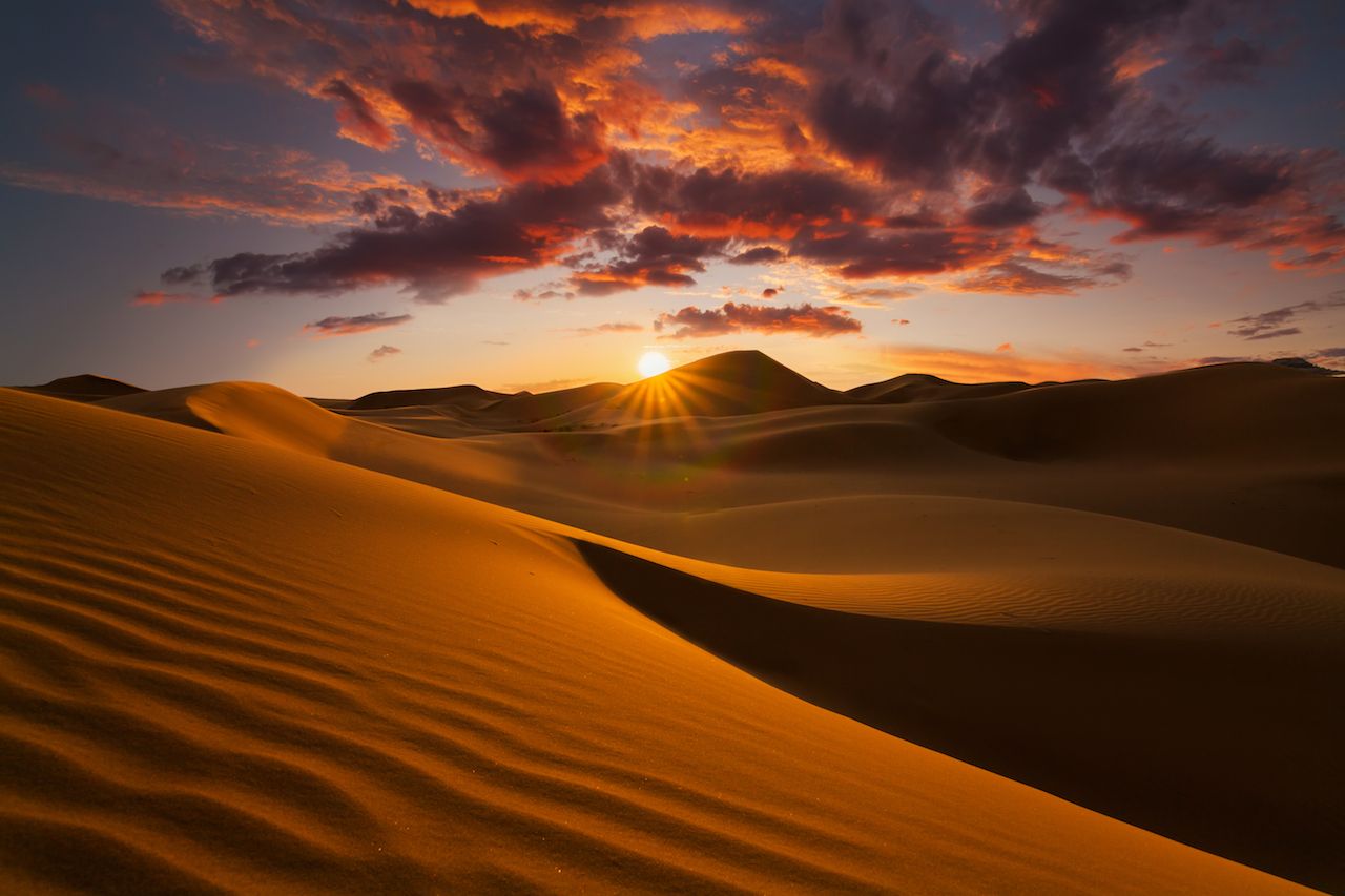 Beautiful sand dunes in the Sahara desert