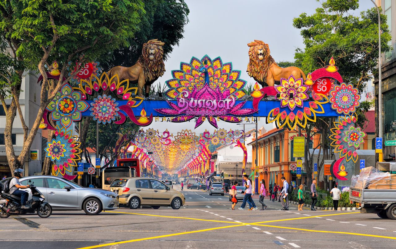 Deepavali decorations in Little India in Singapore
