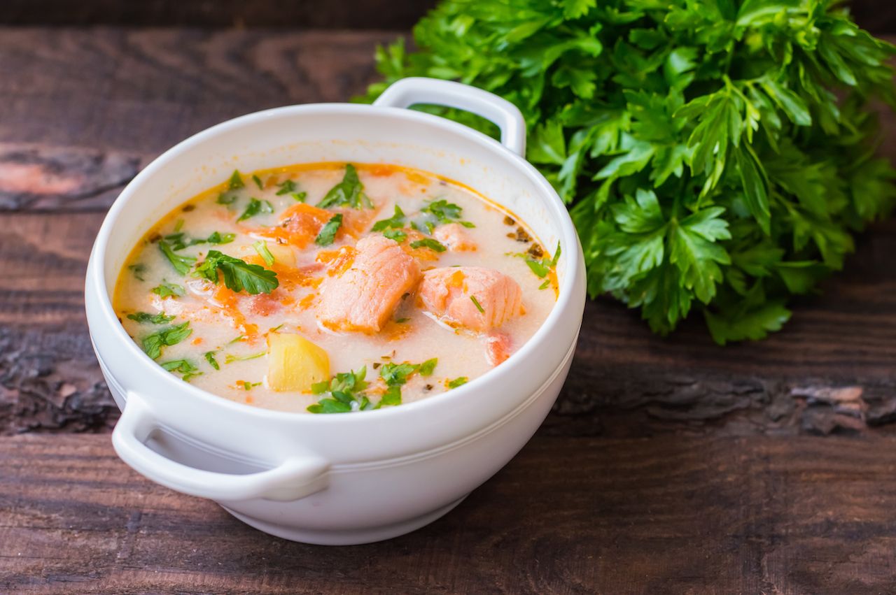 Finnish soup with salmon chunks
